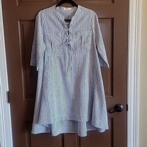 4Dreamers- Linen blue & white striped dress size S.